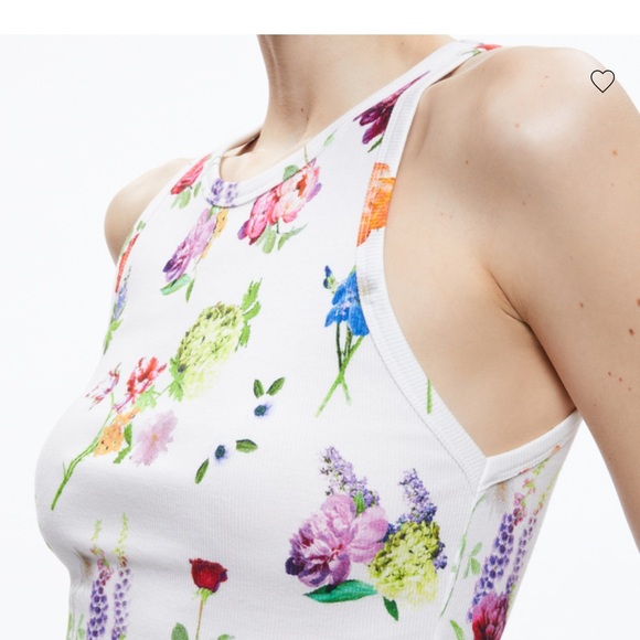 Alice + Olivia White Floral Ribbed Crop Tank with Pastel Blooms - Picture 4 of 6